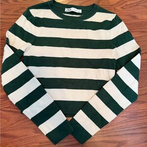 Zara Forest Green and Cream Striped Top